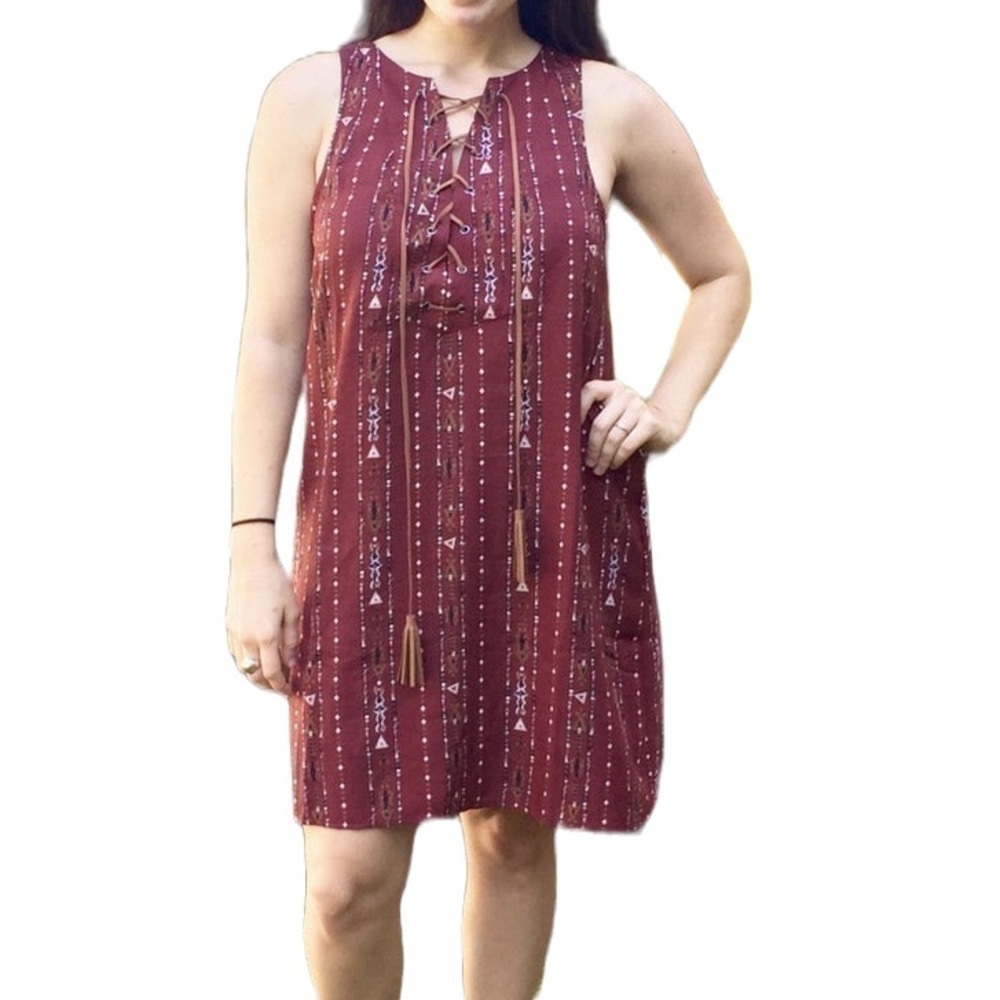 𝅺ENTRO rust aztec western tie neck shift dress